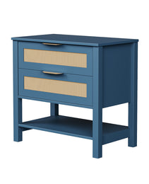 Rattan Nightstand With 2 Drawers And Storage Shelf Boho Bedside Narrow Side Table For Bedroom
