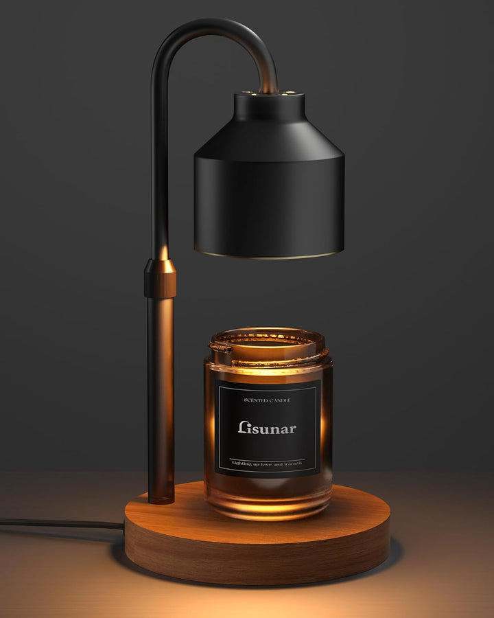 Electric Candle Warmer Lamp Black, Candle Lamp Warmer with Timer, Wax Warmer Lamp for Jar Candles, Adjustable Height Candle Light Warmer with 2 Bulbs