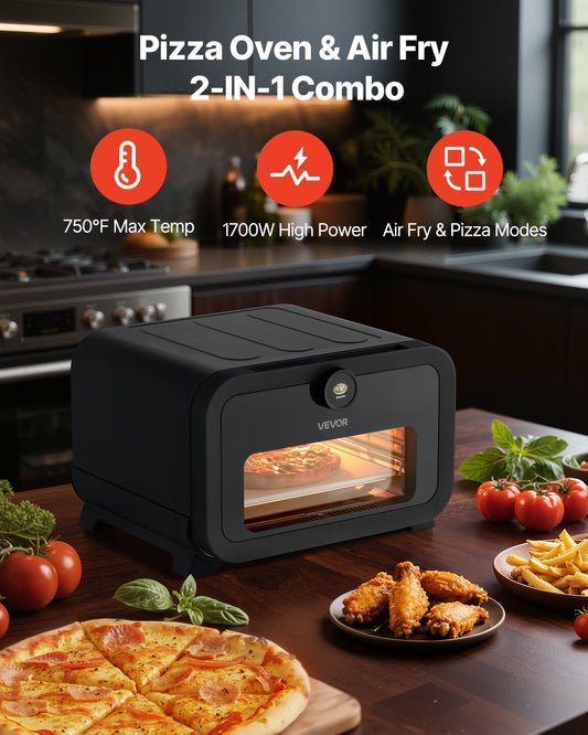 Smart Pizza Oven & Air Fryer Combo – 1700W High-Heat Countertop Baker (750°F Max)