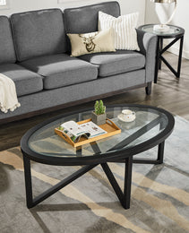 Modern Simple Glass Coffee Table, Tempered Glass Coffee Table Solid Wood Base Round Transparent Glass Top Modern Living Room Terrace Study Coffee Table