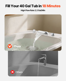 Roman Tub Faucet, 3 Hole Waterfall Bathtub Faucet, Bath Tubs Faucets Set With 2 Handles, Deck Mount Bath Tub Faucets Set For Adult Bathing, Silver, Waterfall Spout Design, Temperature Control