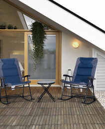 3 Piece Blue Rocking Bistro Set  Patio Chairs   Glass Coffee Table