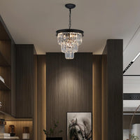Black Crystal Chandeliers for Dining Room，4-Lights D12 Inch