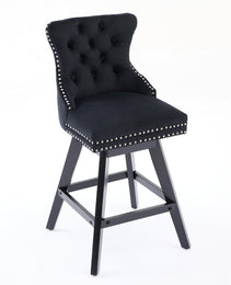 Swivel Velvet Barstools With Button Tufted Decoration And Wooden Legs, And Chrome Nailhead Trim, Leisure Style Bar Chairs,Bar Stools, Set Of 2 Black,SW1860BK