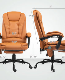 7-Point Vibrating Massage Office Chair High Back Massaging Office Desk Chair With Lumbar Support, Footrest, Light Brown