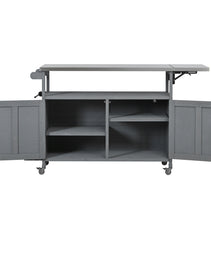 Foldable Outdoor Kitchen Island Patio Mobile Kitchen Cart Portable Outdoor Cooking Island With Lockable Wheels, Storage Cabinet And Towel Rack For Patio And Outdoor, Grey
