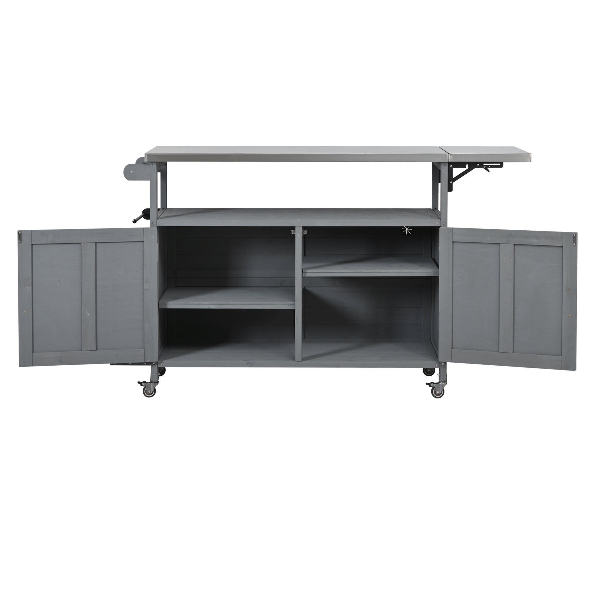 Foldable Outdoor Kitchen Island Patio Mobile Kitchen Cart Portable Outdoor Cooking Island With Lockable Wheels, Storage Cabinet And Towel Rack For Patio And Outdoor, Grey