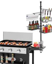 Griddle Caddy Standing Grill Utensil Caddy With Paper Towel Holder Hook Baskets BBQ Accessories Storage Rack Vertical Standing BBQ Organizer Grill Utensil Storage Fit For Blackstone Griddle