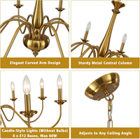 35" Gold Chandeliers for Dining Room Light Fixture Brass Chandelier