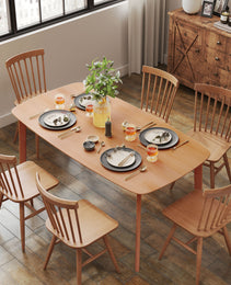 Pine Wood Dining Table for 6, 59" Rustic Rectangular Kitchen Table with Large Tabletop for Dining Room, Natural