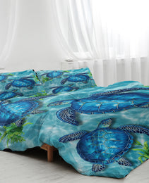 Sea Turtle Pattern Duvet Cover Set 3 Pieces King Size Soft Bedding Set With 2 Pilowcases With Zipper Closure For Home Bedroom For All Seasons