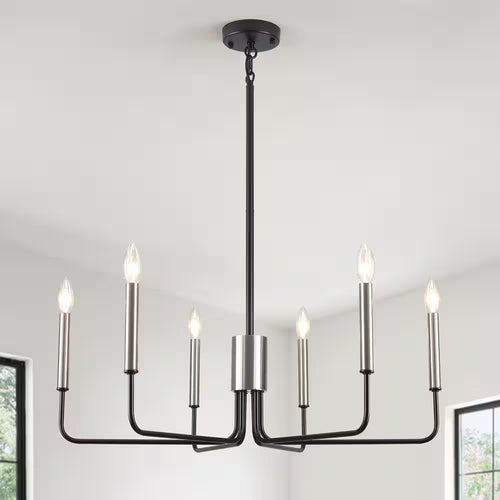 Roxsanne 6-Light Nickel/Black Dimmable Classic Chandelier Rustic Linear Candle-Style Kitchen Island Light Fixture
