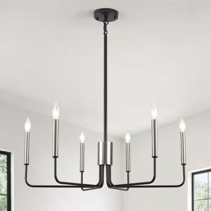 Roxsanne 6-Light Nickel/Black Dimmable Classic Chandelier Rustic Linear Candle-Style Kitchen Island Light Fixture