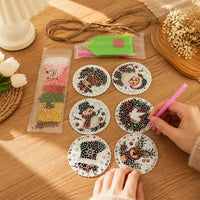 6Pcs Full Round Drill Diamond Painting Christmas Hanging Ornaments DIY Pendant Toy Santa Snowman Reindeer Xmas Tree Decor