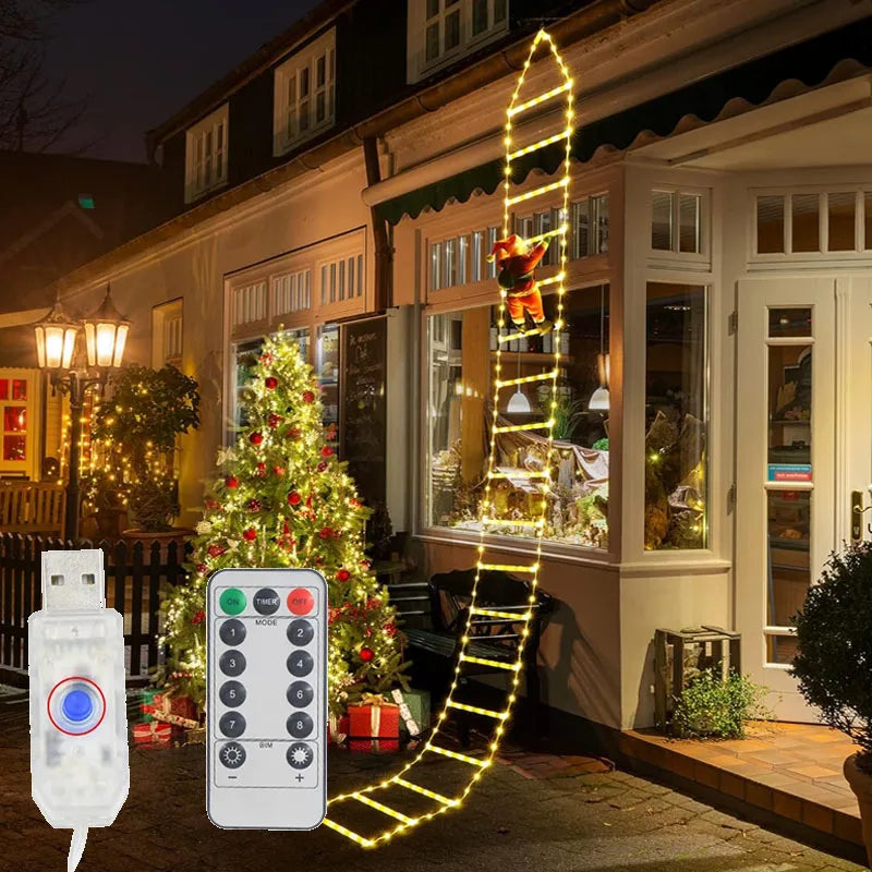 LED Christmas Lights Christmas Decorative Ladder Light String with Santa Claus for Indoor Outdoor Window Garden Xmas Tree Decor