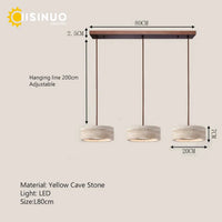 Wabi Sabi Cave Natural Stone Pendant Lamp Travertine Stone Round LED Dining Room Chandelier Adjustable Hanging for Kitchen Islan