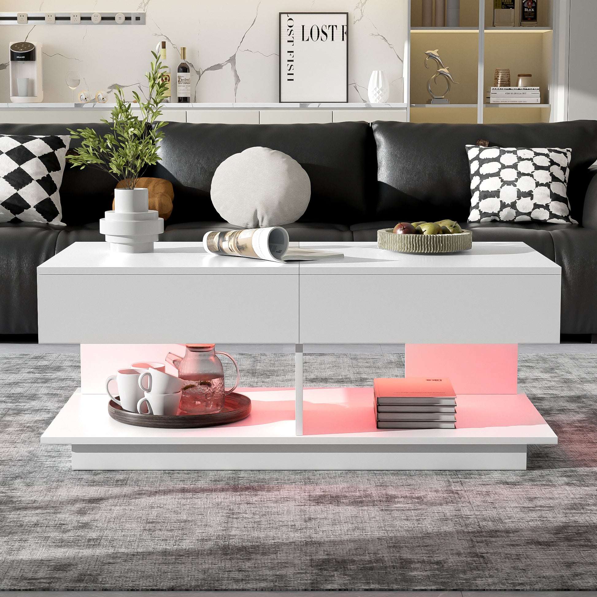 U-Can 41.3 -76.7  Extendable Coffee Table, Efficient Central Coffee Table With Multiple Storage Compartments, Multifunctional Adjustable Coffee Table With Hidden Storage Space For Living Room