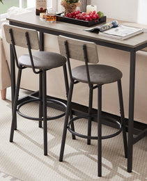 Bar Table Set With 2 Bar Stools PU Soft Seat With Backrest, Grey