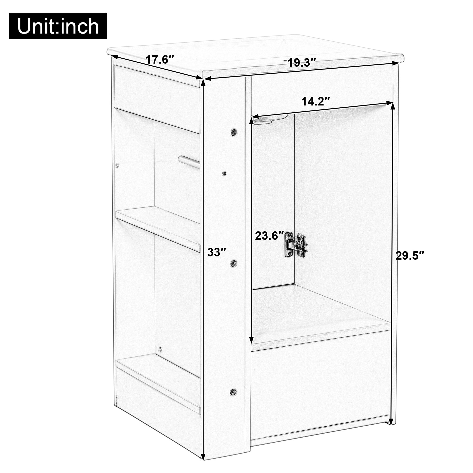 20  Freestanding Bathroom Vanity With Ceramic Sink, Single Faucet Hole, MDF Storage Cabinet With Soft-Close Drawer, Open Side Shelves With Pinewood Towel Bar, Modern Small Bathroom Vanity For Compact