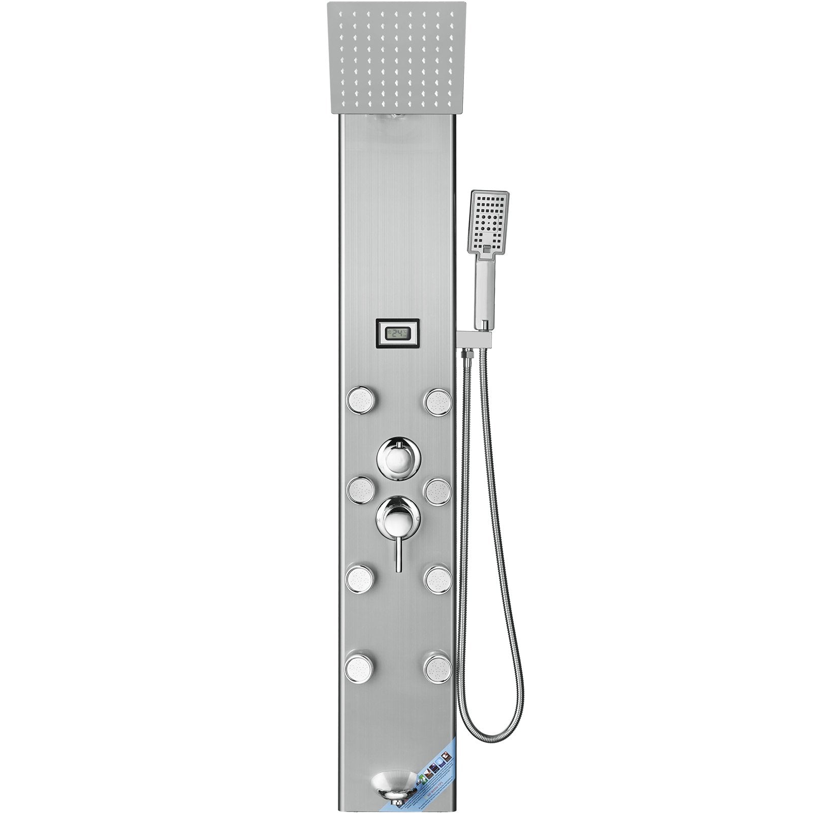 Shower Panel System, 5 Shower Modes, Digital Display Shower Panel Tower, Rainfall, 8 Massage Jets, Tub Spout, 3-Setting Handheld Shower Head 59 Hose, Stainless Steel Wall-Mounted Shower Set