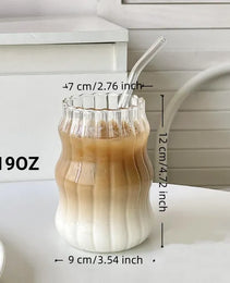 6 Pcs 19 Ounce Glass Straw Cup, Coffee Cup, Milk Cup, Juice Cup, Cold Drink Cup, Tea Cup, Water Cup, Office Cup, Striped Cloud Cup