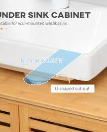 Freestanding Bathroom Sink Cabinet, Bamboo Under Sink Cabinet Cupboard Organizer with 2 Slatted Doors, Natural