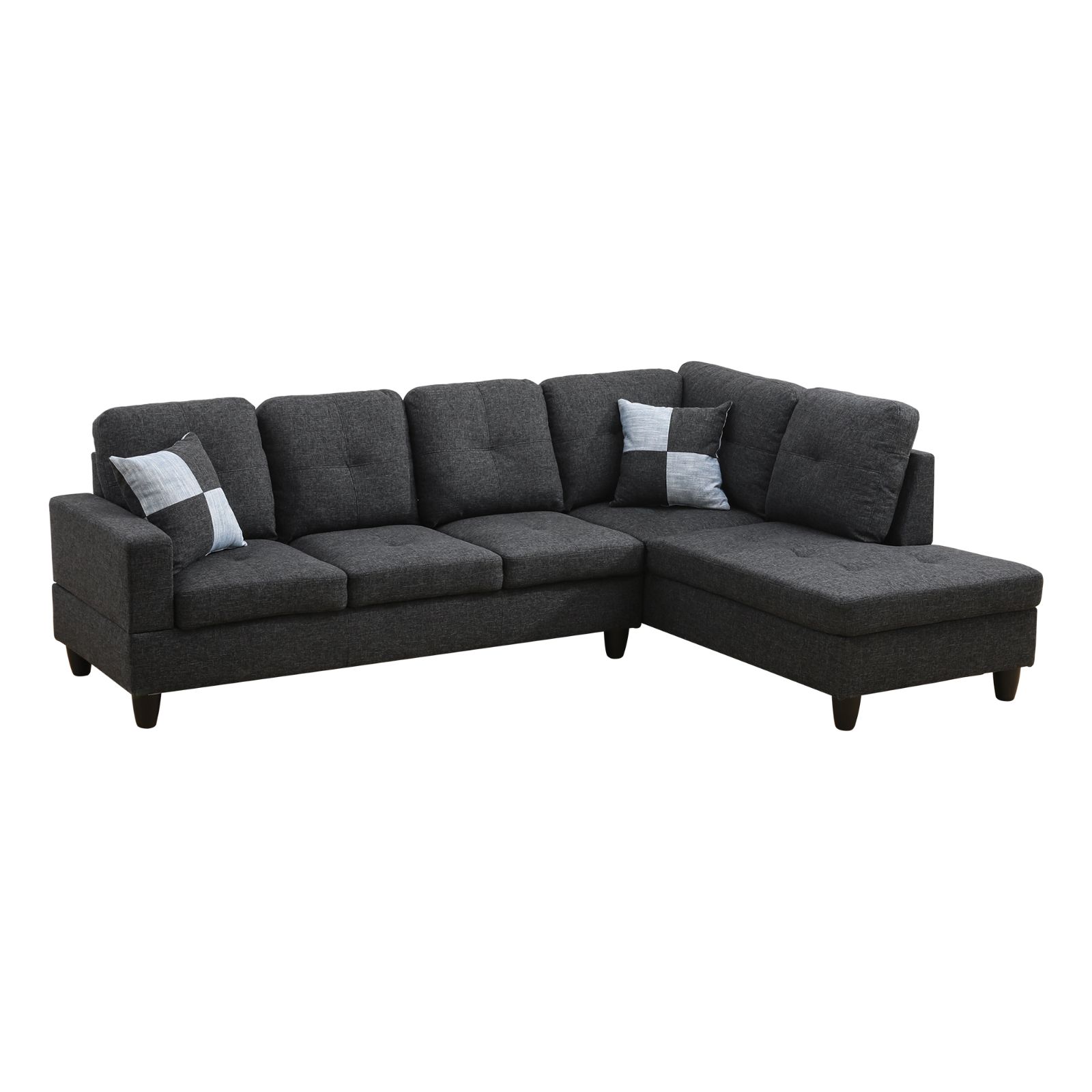 Pickup Only--Black Grey Linen 3-Piece Couch Living Room Sofa Set
