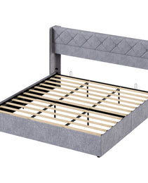 Large-sized Lifting Storage Bed, Soft-padded Platform Bed Frame, Headboard With Backrest, Hydraulic Lifting Storage Bed