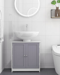 Bathroom Vanities, Bathroom Sink Cabinets with U-Shape Cut-Out and Adjustable Internal Shelf, White and Gray
