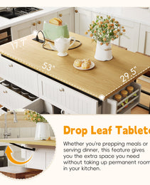 TOPMAx Farmhouse Kitchen Island With Drop Leaf And 2 Seatings  Kitchen Table Set With Storage Cabinet  Drawers  Door Shelves And Power Outlet  White