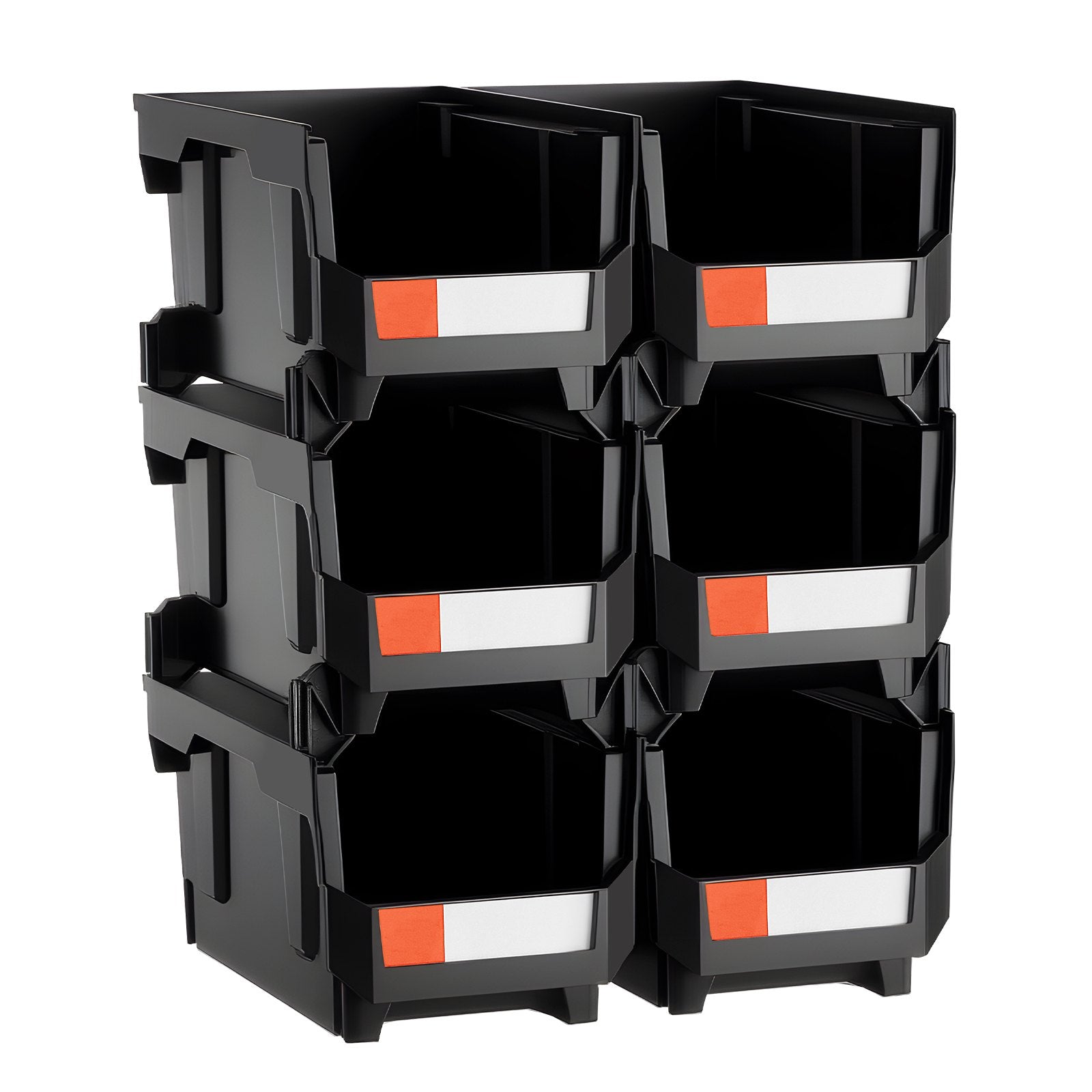 Plastic Stackable Storage Bins, 14.8 X 8.5 X 7.1 Inch (6 Pack), Plastic Containers For Organizing And Storage Bins For Closet, Garage, Small Parts, Office Supplies And Other Accessories, Black