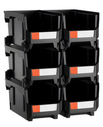Plastic Stackable Storage Bins, 14.8 X 8.5 X 7.1 Inch (6 Pack), Plastic Containers For Organizing And Storage Bins For Closet, Garage, Small Parts, Office Supplies And Other Accessories, Black