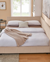 Queen Size Upholstered Tufted Bed Frame, Sofa Bed Frame With Comfortable Backrest And Armrests, Queen Size Bed For Bedroom, Living Room,Velvet, Pink 85.5x64.5x30.5