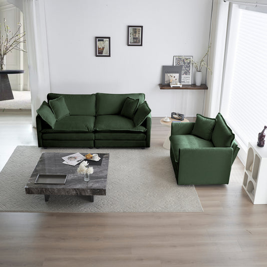 2 Seater Loveseat And Chair Set, 2 Piece Sofa & Chair Set, Loveseat And Accent Chair , 2-Piece Upholstered Chenille Sofa Living Room Couch Furniture 1-2 Seat  ,Green Chenille
