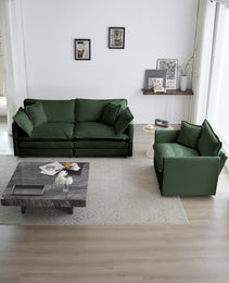 2 Seater Loveseat And Chair Set, 2 Piece Sofa & Chair Set, Loveseat And Accent Chair , 2-Piece Upholstered Chenille Sofa Living Room Couch Furniture 1-2 Seat  ,Green Chenille