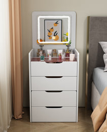 3 In 1 Vanity Desk With Plip Top Mirror,Small Make Up Vanity Set With Visible Glass Desktop,Compact - CJDS