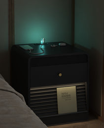 Nightstand With Charging Station, Smart Nightstand With Night Light,with Led Lights,Bedside Tables With Storage Cabinet For Bedroom,Black