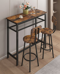 Bar Table, Equipped With 2 Bar Stools , With Backrest And Partition Rustic Brown