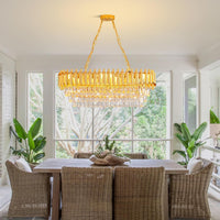 Modern Crystal Chandeliers for Dining Room 8-Light Rectangular Gold Crystal Chandelier Living Room Oval Contemporary Pendant Light Fixture for Kitchen Island Bar Restaurant L32