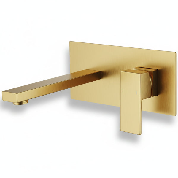 Wall Mount Faucet For Bathroom Sink Or Bathtub, Single Handle 2 Holes Brass Rough-in Valve Included, Brushed Gold[Unable Ship Weekends, TK/TEMU Only For Pickup]