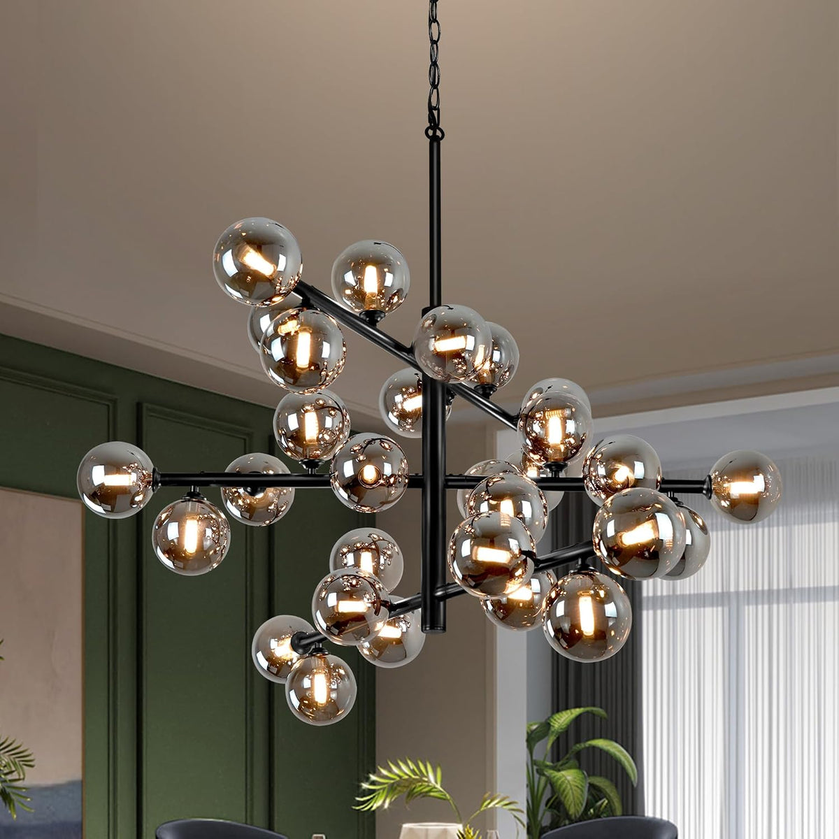 Large Sputnik Chandeliers,3 Tier 43"Globe Chandelier for High Ceiling Black