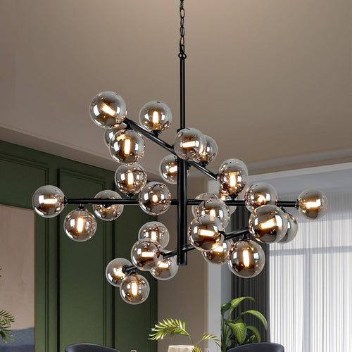 Large Sputnik Chandeliers,3 Tier 43"Globe Chandelier for High Ceiling Black