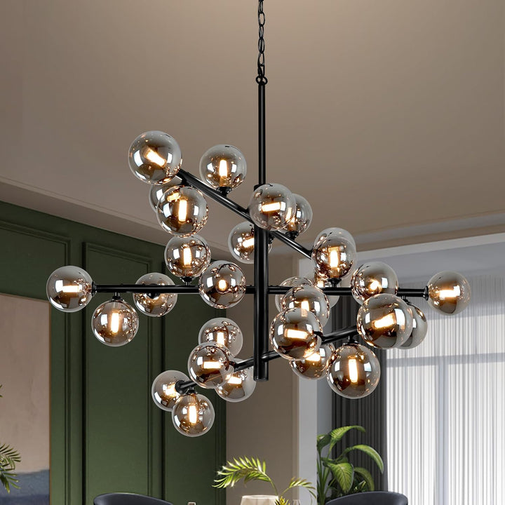 Large Sputnik Chandeliers,3 Tier 43"Globe Chandelier for High Ceiling Black