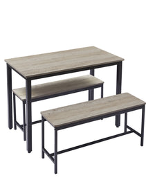 Dining Table Set, Bar Table With 2 Dining Benches, Kitchen Table Counter With Chairs, Industrial For Kitchen Breakfast Table, Living Room, Party Room, Grey And Black,43.3inL X 23.6inW X 29.9inH