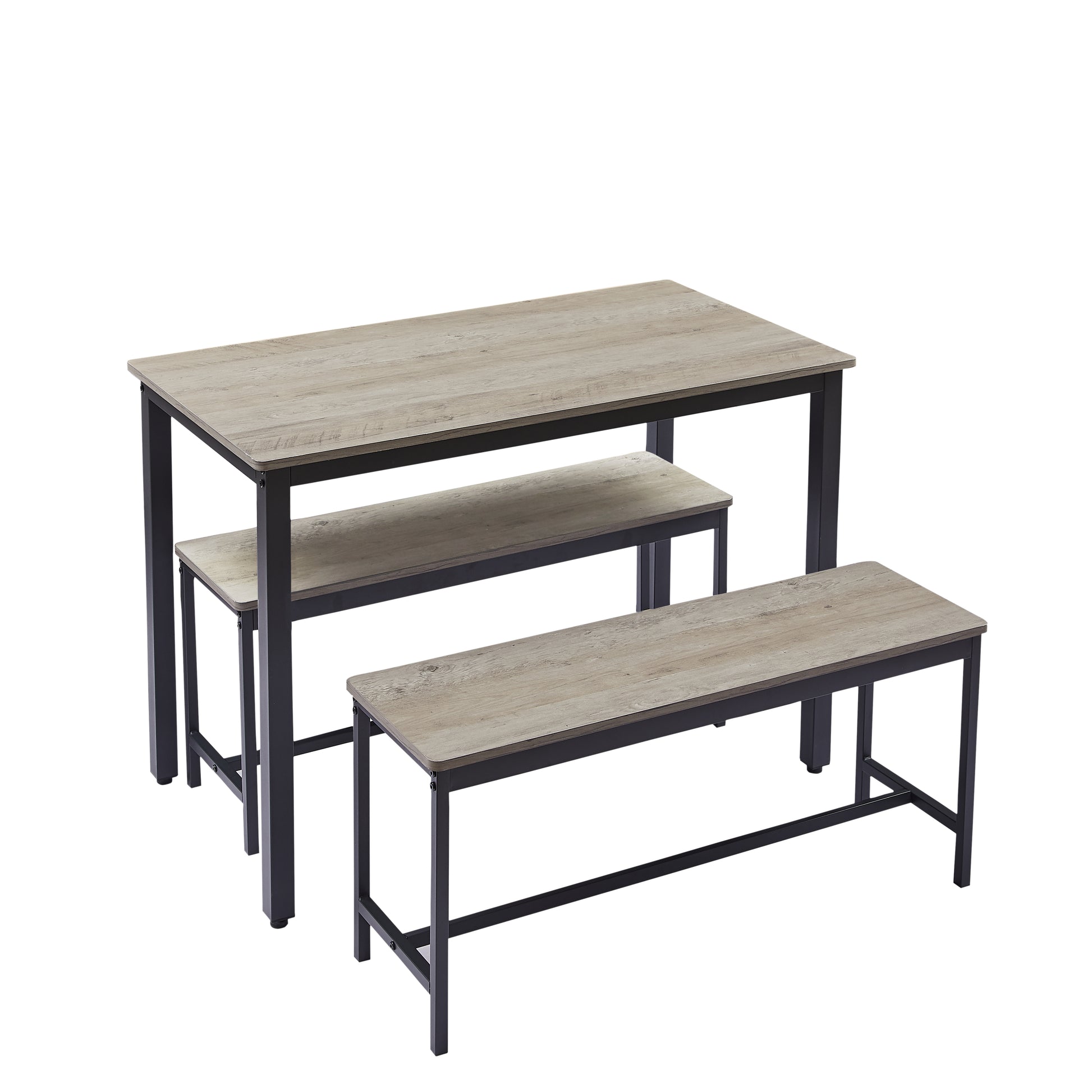 Dining Table Set, Bar Table With 2 Dining Benches, Kitchen Table Counter With Chairs, Industrial For Kitchen Breakfast Table, Living Room, Party Room, Grey And Black,43.3inL X 23.6inW X 29.9inH