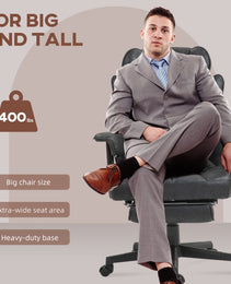 396lbs. Big and Tall Office Chair, Massage Office Chair with Footrest, Lumbar Support & Reclining Function, Black