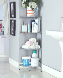 4-Tier Corner Storage Shelves, Wire Shelving Unit, Metal Shelf, Steel Storage Rack For Laundry Bathroom Kitchen Silver