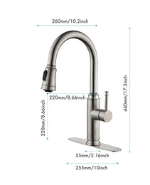 Single Handle High  Pull Out Kitchen Faucet, Single-stage Stainless Steel Kitchen Sink Faucet, With Pull Down Spray