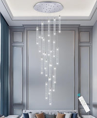 35-Light Long Large Modern Led Crystal Chandeliers Modern Spiral Chandeliers High Ceilings Chandelier for Staircase Foyer Chrome