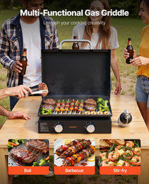 Gas Griddle, 2 Burner Tabletop Griddle, 22 Inch Portable Griddles Propane With Lid, Oil Drain Hole & Oil Collection Tray, 2 X 11000BTU Camping Flat Top Grill For Outdoor Cooking, Tailgating
